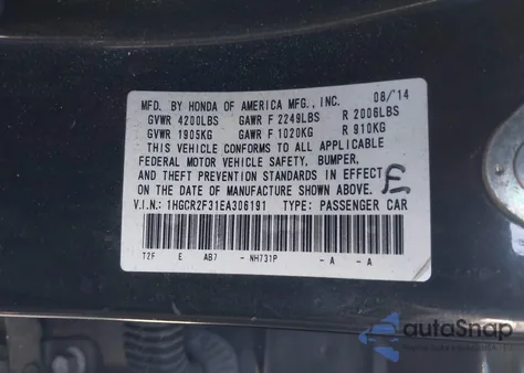 2014 Honda Accord Lx z USA, uszkodzony, nr VIN 1HGCR2F31EA306191